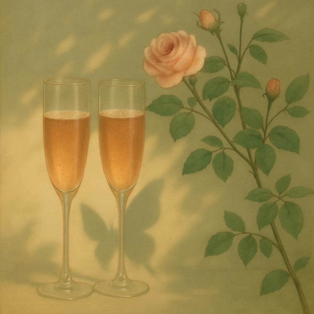 two champagne glasses with wine in them